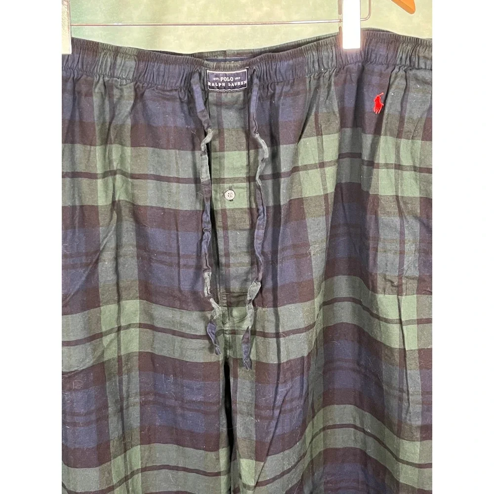 Polo Ralph Lauren Mens 3X Pajama Pants‎ Blackwatch Plaid Navy Green Cotton Sleep